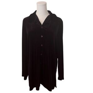 Rafaella Women's Large Dark Plum Purple Velvet Button Up Soft Cozy Stretch Top